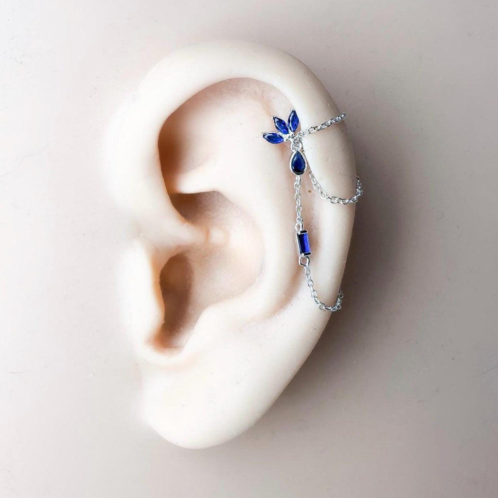 Dainty Triple Chain Dusty Blue CZ Helix Piercing 20g, cartilage piercing, hoop huggies, body piercing, chain earrings, helix hoops