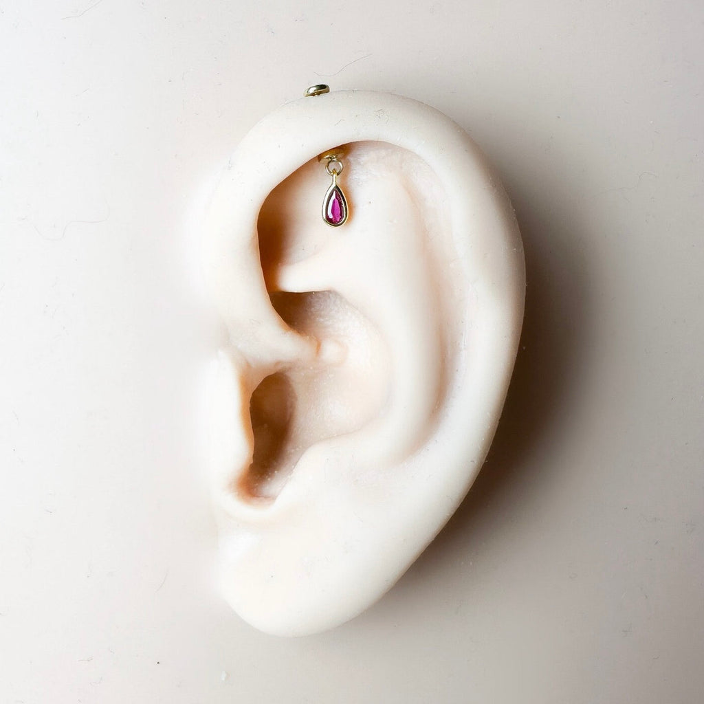 Dainty Silver Moss Agate Pear F136 Titanium 16G 18g Push Pin Flat Back Vertical Helix Piercing, Vertical hidden rook piercing