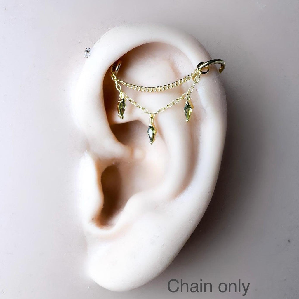 Dainty Kite CZ Double Nose Chain (only)  for Piercing, Gold Sterling Helix Chain Piercing, Chain Earring, 14g, 16g, 18g