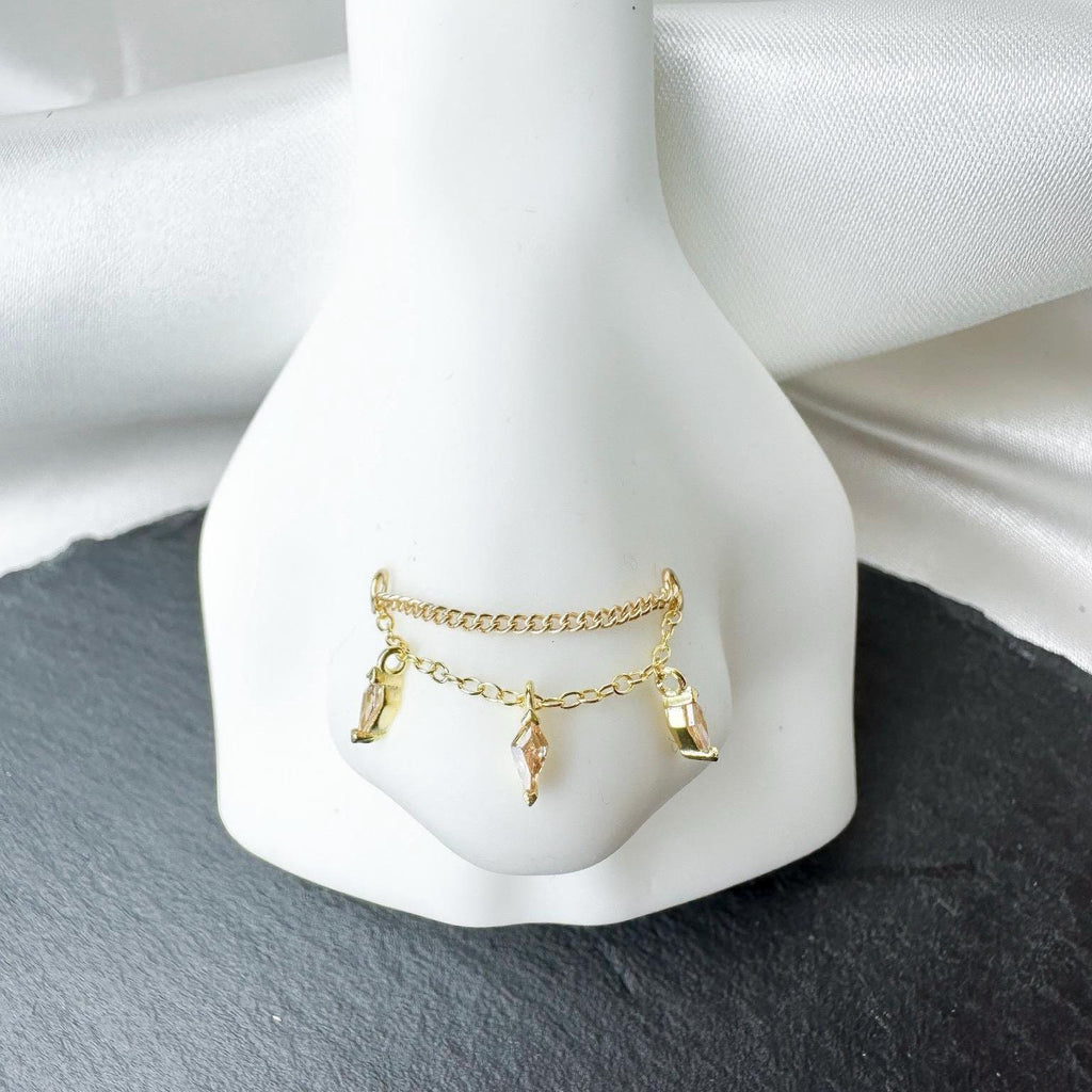 Dainty Kite CZ Double Nose Chain (only)  for Piercing, Gold Sterling Helix Chain Piercing, Chain Earring, 14g, 16g, 18g