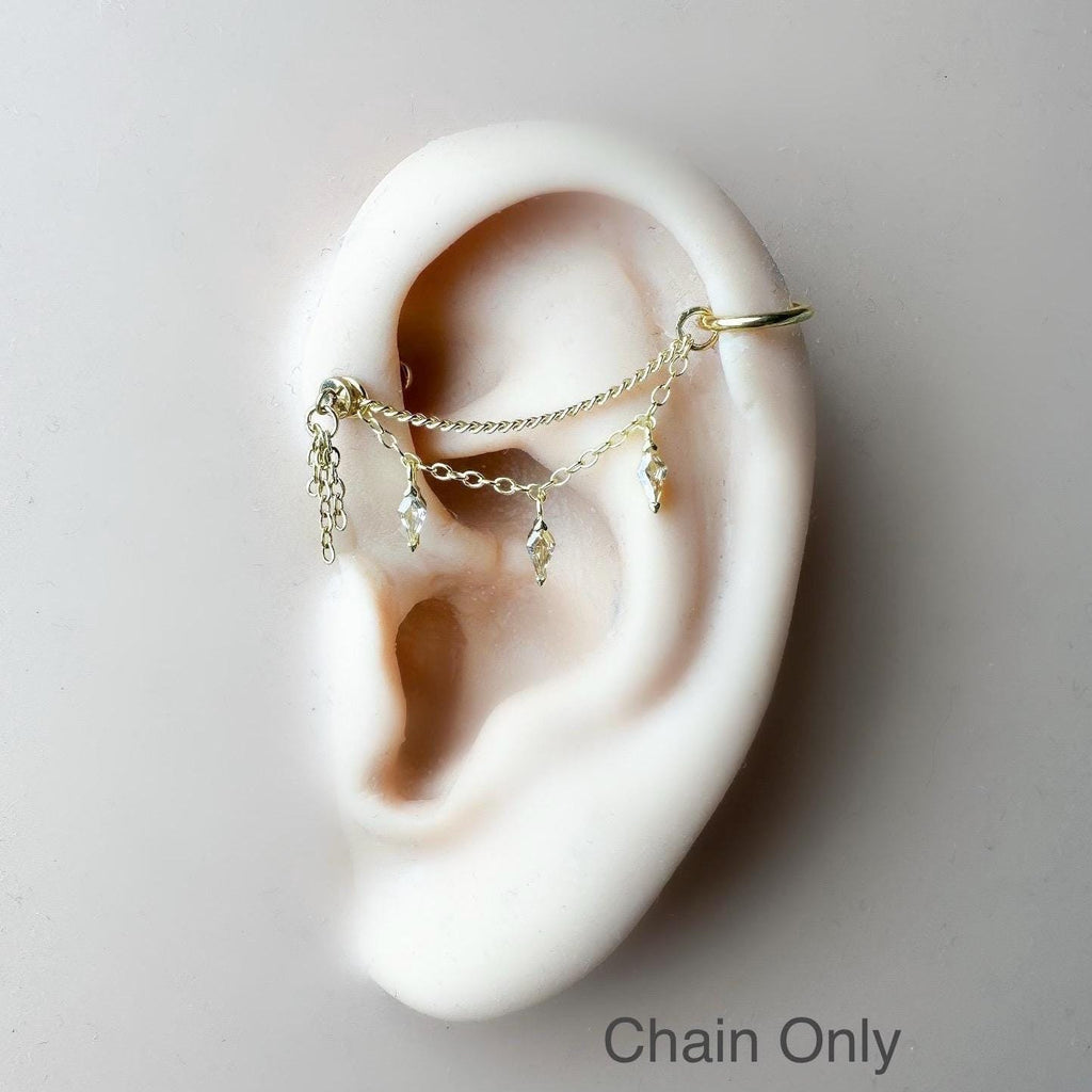 Dainty Kite CZ Double Nose Chain (only)  for Piercing, Gold Sterling Helix Chain Piercing, Chain Earring, 14g, 16g, 18g