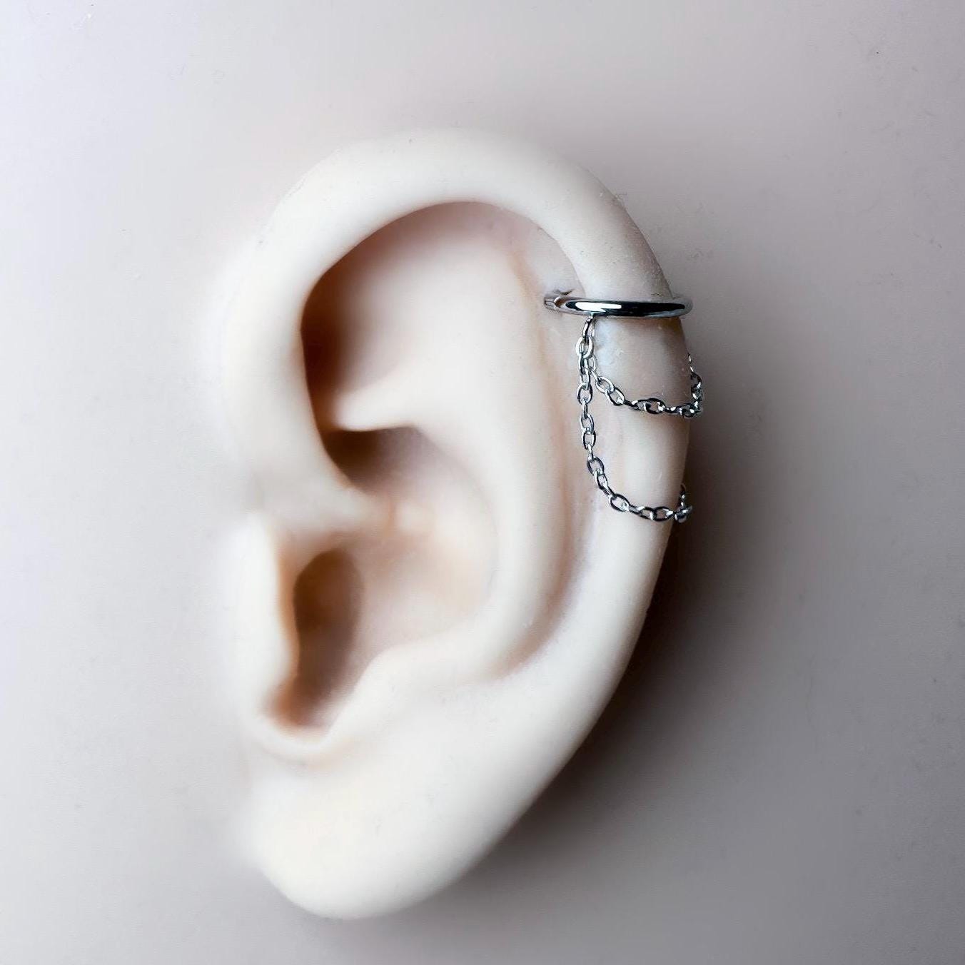 6mm-12mm, Dainty Minimalist Double Chain Helix Piercing, cartilage piercing, hoop huggies, helix hoops, 16g 18g stainless
