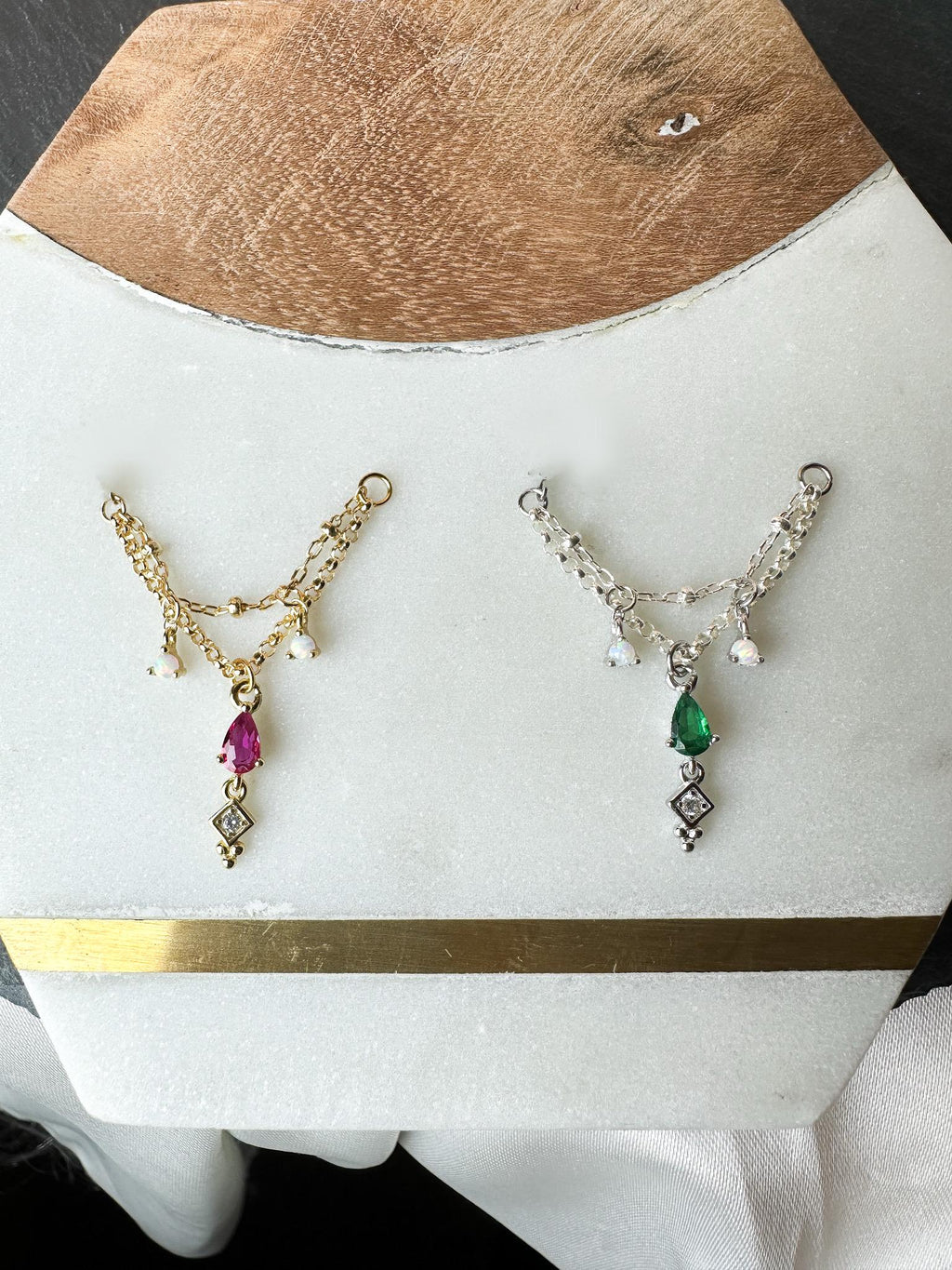 Sterling Silver or Gold Filled Diamond CZ Lyra Conch Dangle Chain, helix chain piercing , conch hoop, gold hoop, silver hoop, earring chain
