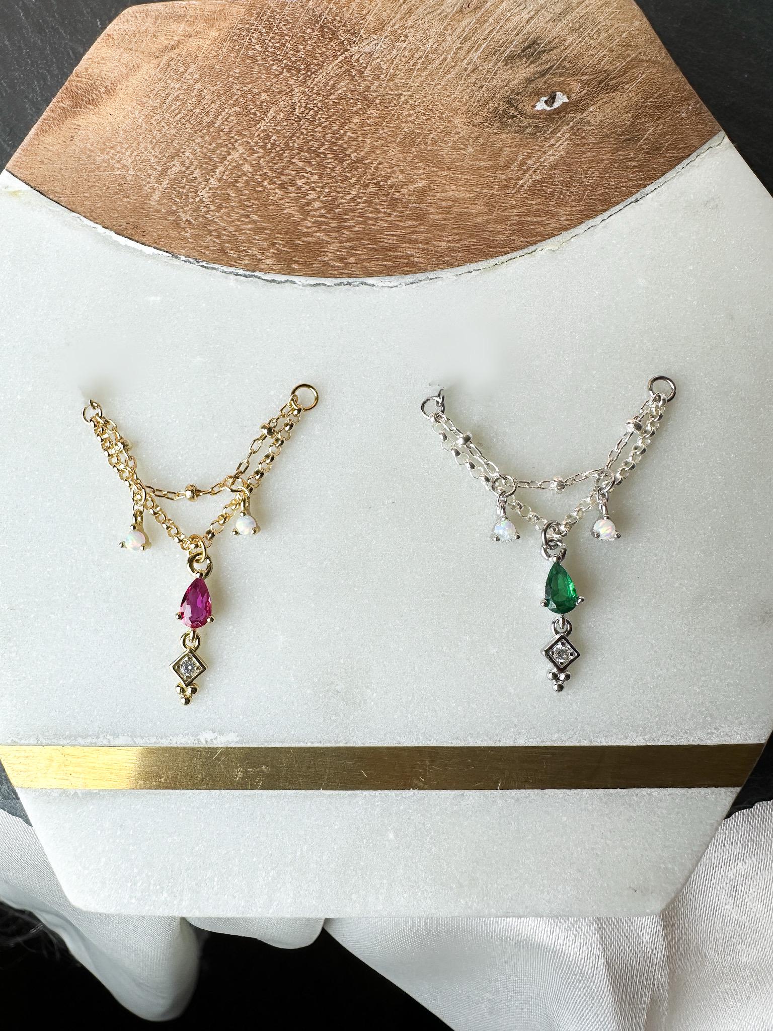 Sterling Silver or Gold Filled Diamond CZ Lyra Conch Dangle Chain, helix chain piercing , conch hoop, gold hoop, silver hoop, earring chain