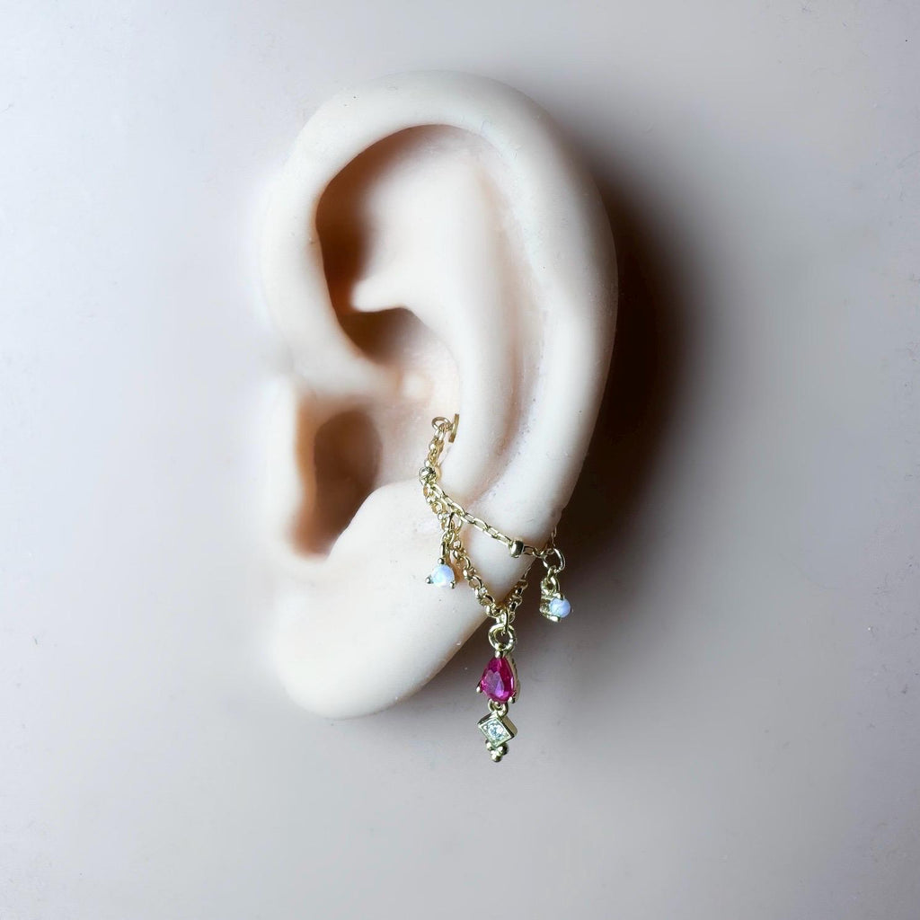 Sterling Silver or Gold Filled Diamond CZ Lyra Conch Dangle Chain, helix chain piercing , conch hoop, gold hoop, silver hoop, earring chain