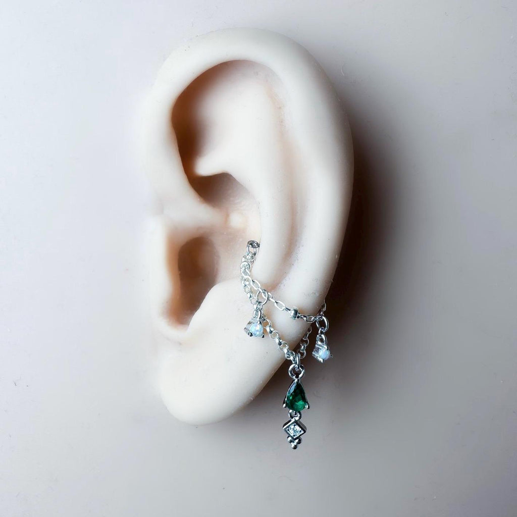 Sterling Silver or Gold Filled Diamond CZ Lyra Conch Dangle Chain, helix chain piercing , conch hoop, gold hoop, silver hoop, earring chain