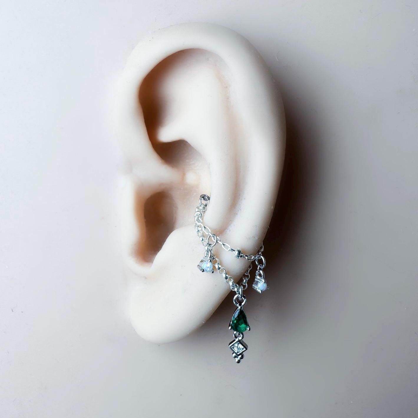 Sterling Silver or Gold Filled Diamond CZ Lyra Conch Dangle Chain, helix chain piercing , conch hoop, gold hoop, silver hoop, earring chain
