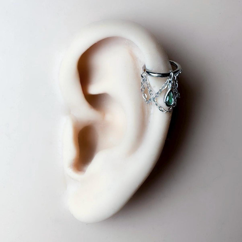 14g 16g 18g 6mm-12mm Emerald CZ Camellia Implant Grade Titanium Chain Gem Hoop conch, septum ring piercing , conch hoop, helix gold hoop