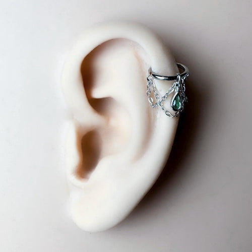 14g 16g 18g 6mm-12mm Emerald CZ Camellia Implant Grade Titanium Chain Gem Hoop conch, septum ring piercing , conch hoop, helix gold hoop