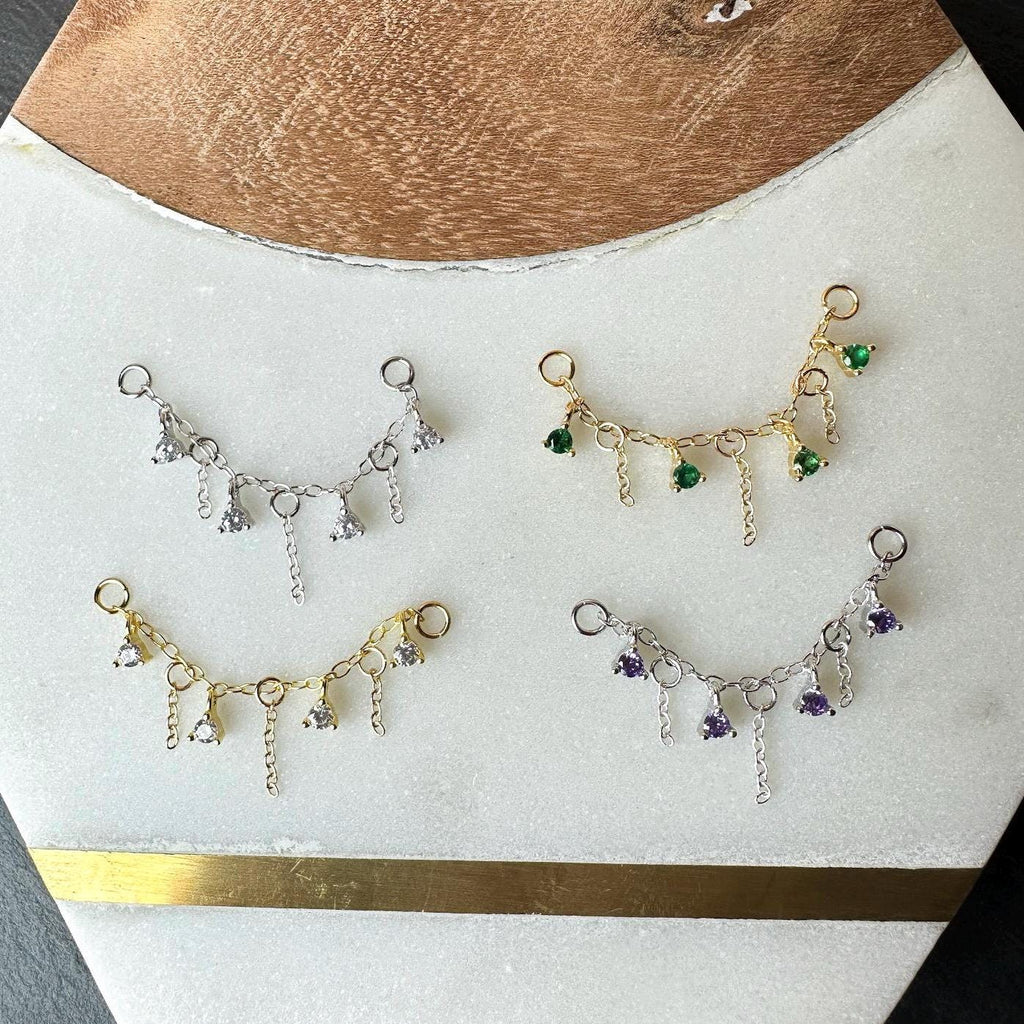 Dainty Industrial Barbell Amethyst Flutter Chain (only) for Piercing, Helix Chain Piercing, Chain Earring, Conch Chain Piercing 14g, 16g
