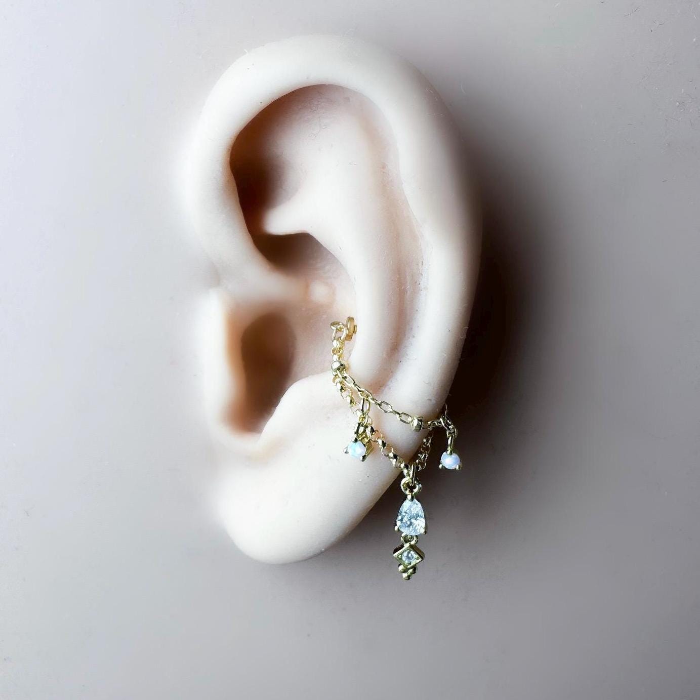 Sterling Silver or Gold Filled Diamond CZ Lyra Conch Dangle Chain, helix chain piercing , conch hoop, gold hoop, silver hoop, earring chain