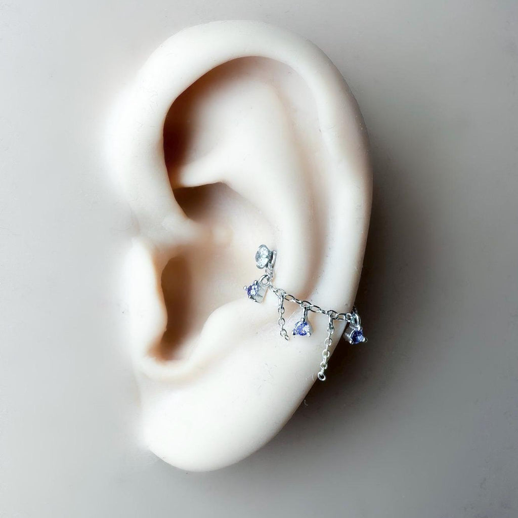 Dainty Amethyst CZ Flutter Chain (only) for Conch Piercing, Helix Chain Piercing, Conch Chain Earring, Conch Chain Piercing 14g, 16g