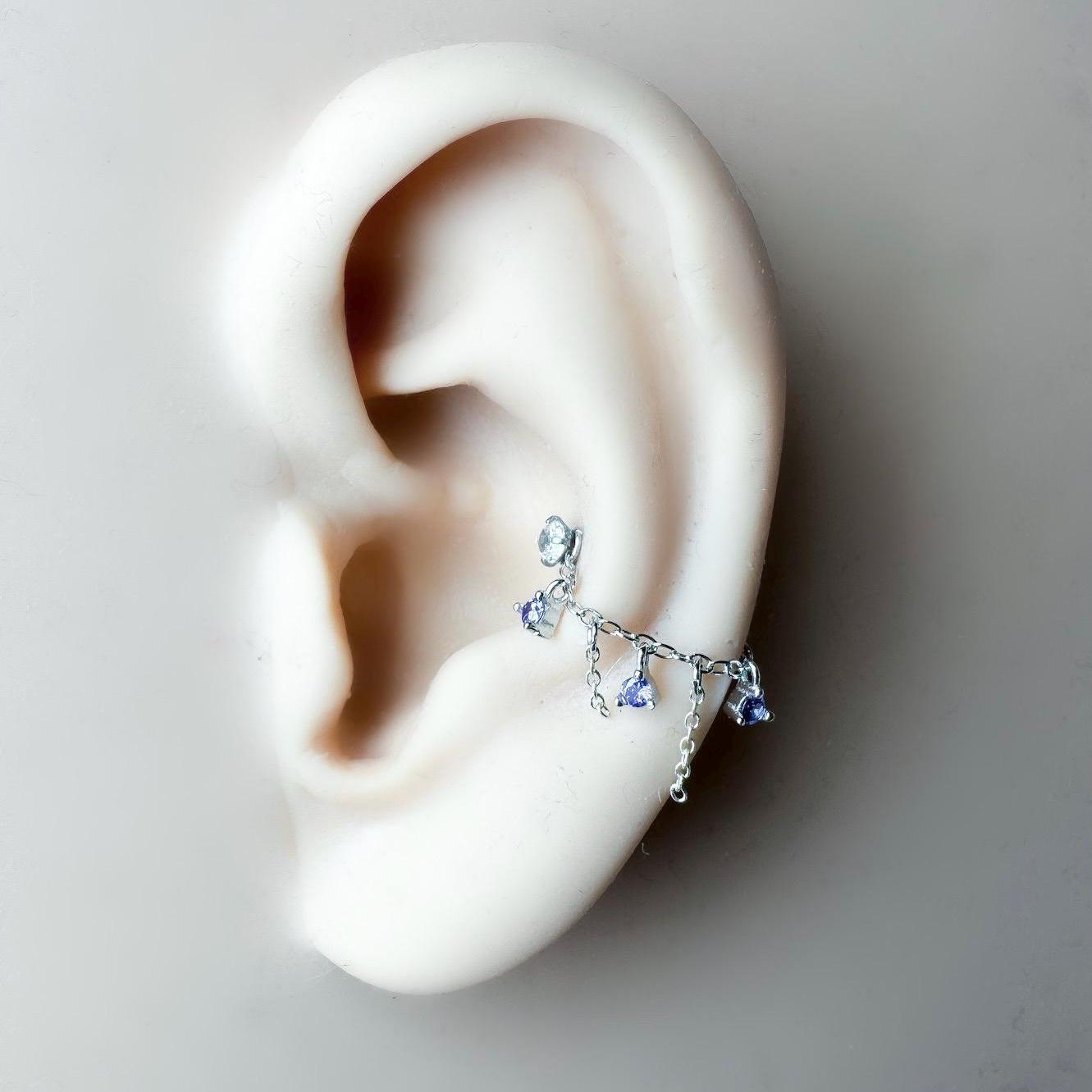 Dainty Amethyst CZ Flutter Chain (only) for Conch Piercing, Helix Chain Piercing, Conch Chain Earring, Conch Chain Piercing 14g, 16g