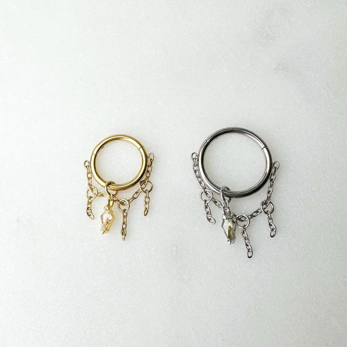14g 16g 18g 8mm 10mm 12mm Champagne CZ Illyana Charm Implant Grade F136 Titanium Chain Helix Hoop, Conch hoop, gold hoop, silver hoop