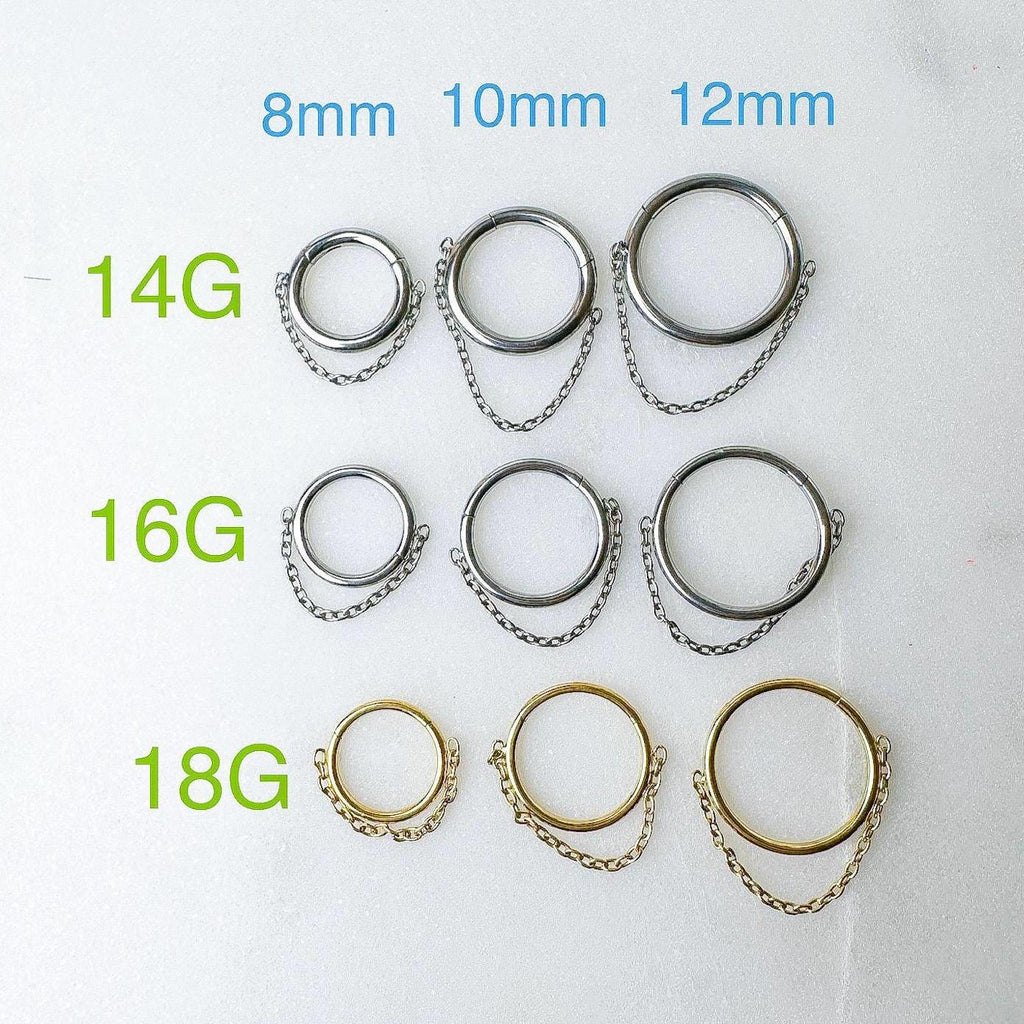 14g 16g 18g 6mm 8mm 10mm 12mm Cleo Charm Implant Grade F136 Titanium Chain Gem Hoop conch, helix hoop, gold hoop, silver hoop