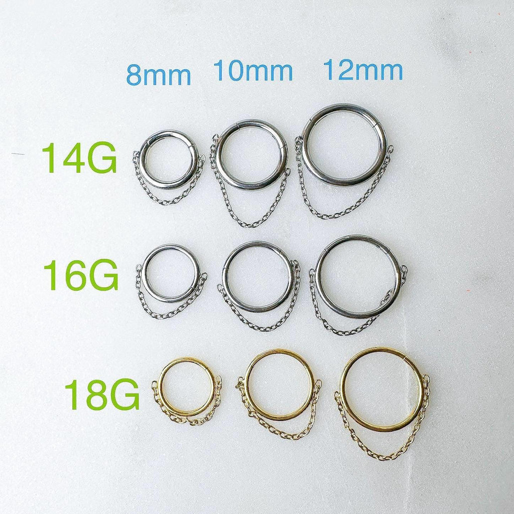 14g 16g 18g 8mm 10mm 12mm Diamond CZ Amelia Charm Implant Grade F136 Titanium Chain Gem Hoop conch, helix hoop, gold hoop, silver hoop