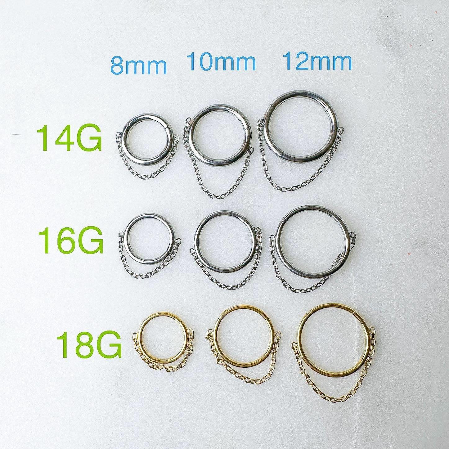 14g 16g 18g 8mm 10mm 12mm Diamond CZ Amelia Charm Implant Grade F136 Titanium Chain Gem Hoop conch, helix hoop, gold hoop, silver hoop