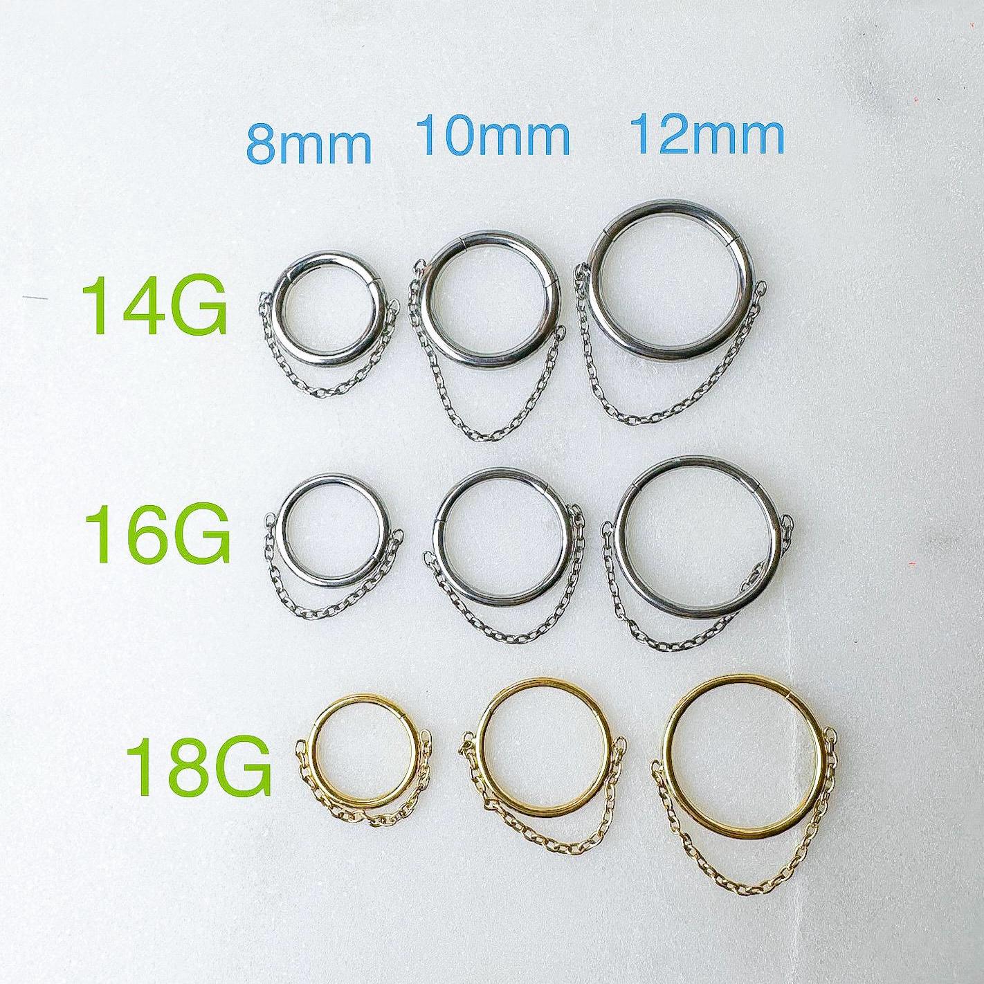 14g 16g 18g 6mm-12mm Amelia Ball Onyx CZ Implant Grade Titanium Chain conch hoop, helix hoop, gold hoop, silver clicker hoop, Segment Ring