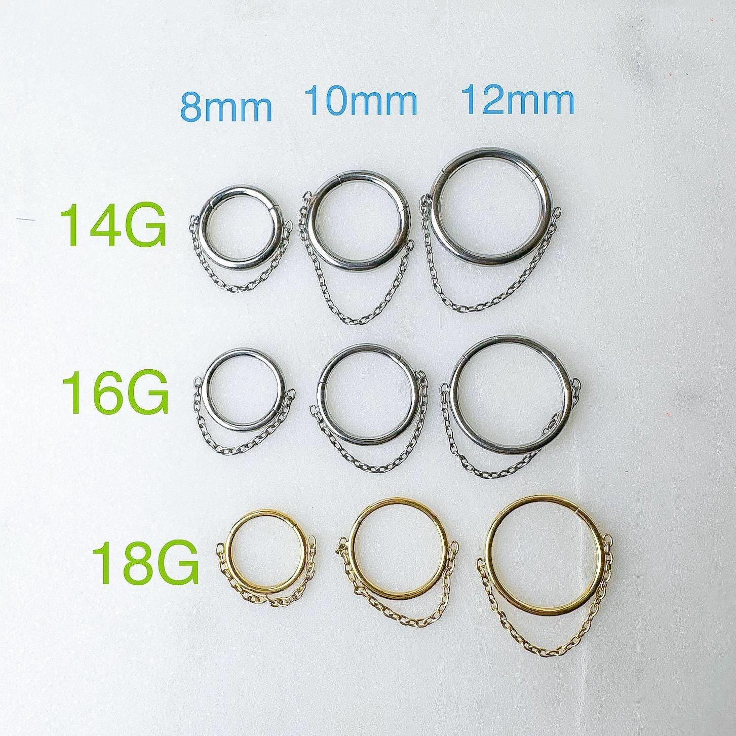 14g 16g 18g 6mm-12mm Gold Mini Spike Implant Grade Titanium Chain Gem Hoop, F136 titanium piercing, conch hoop, gold hoop, silver helix hoop