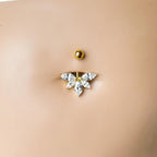 316L Surgical Steel Marquise CZ Navel Piercing Leaf Fan Flower Blossom Belly Button Ring Gem Ball Piercing Jewelry 14G
