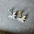 316L Surgical Steel Marquise CZ Navel Piercing Leaf Fan Flower Blossom Belly Button Ring Gem Ball Piercing Jewelry 14G
