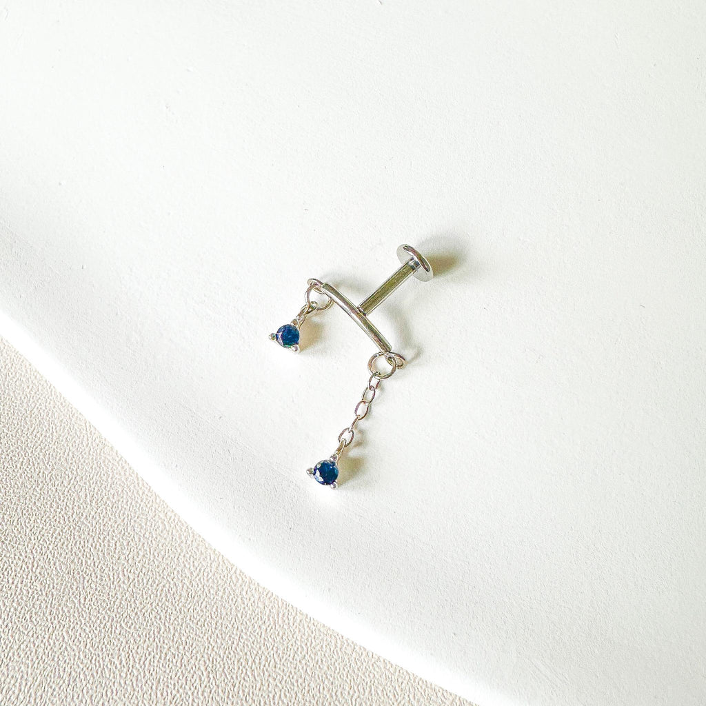 Hidden Helix Piercing 16g F136 Implant Grade Titanium Sapphire CZ flat piercing, helix labret, hidden rook piercing