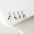 Dainty Double Emerald CZ Chain Dangle Helix Hoop Charm, sterling silver, 316L Surgical Steel piercing, cartilage piercing, helix piercing