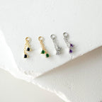 Sterling Silver Dainty Double Sapphire CZ Charm Chain Dangle Helix Hoop Charm, sterling silver Charms, Titanium Hoops, cartilage piercing
