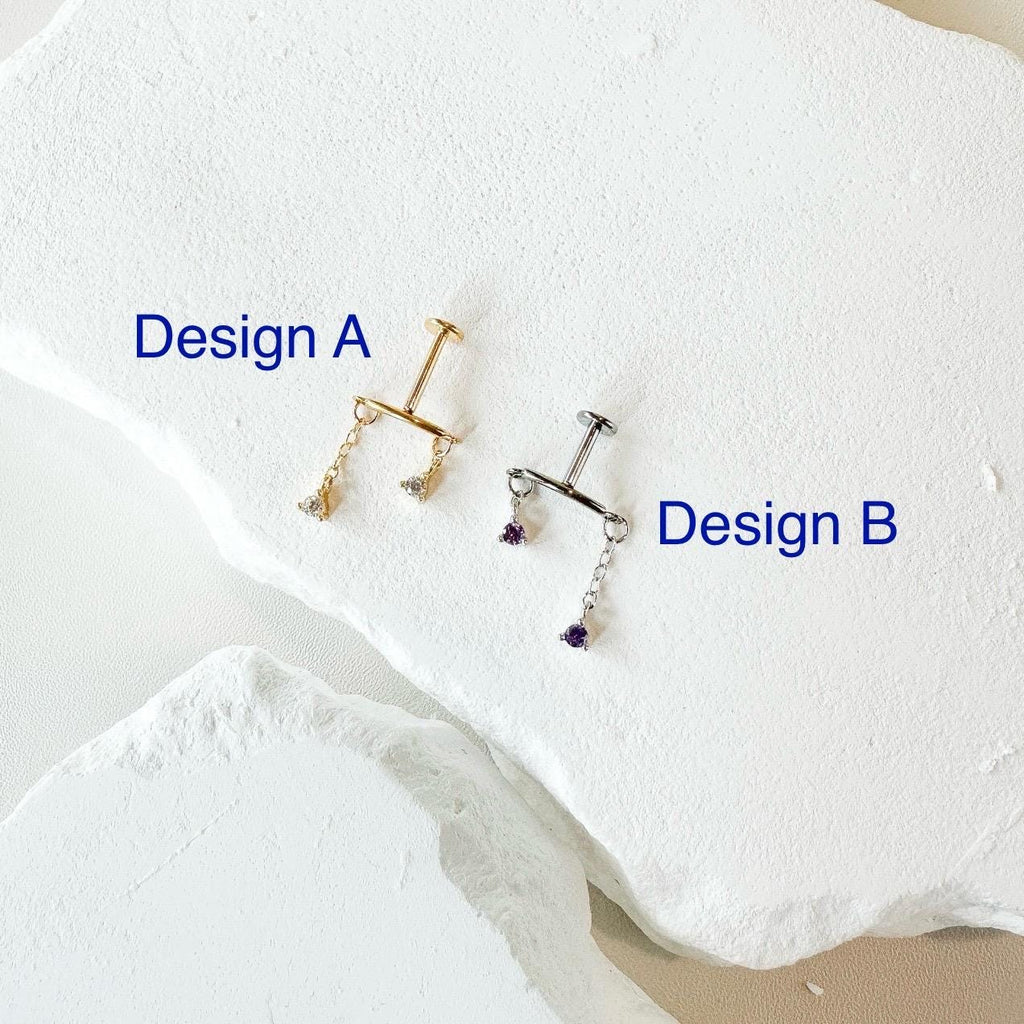 Hidden Helix Piercing 16g F136 Implant Grade Titanium Sapphire CZ flat piercing, helix labret, hidden rook piercing