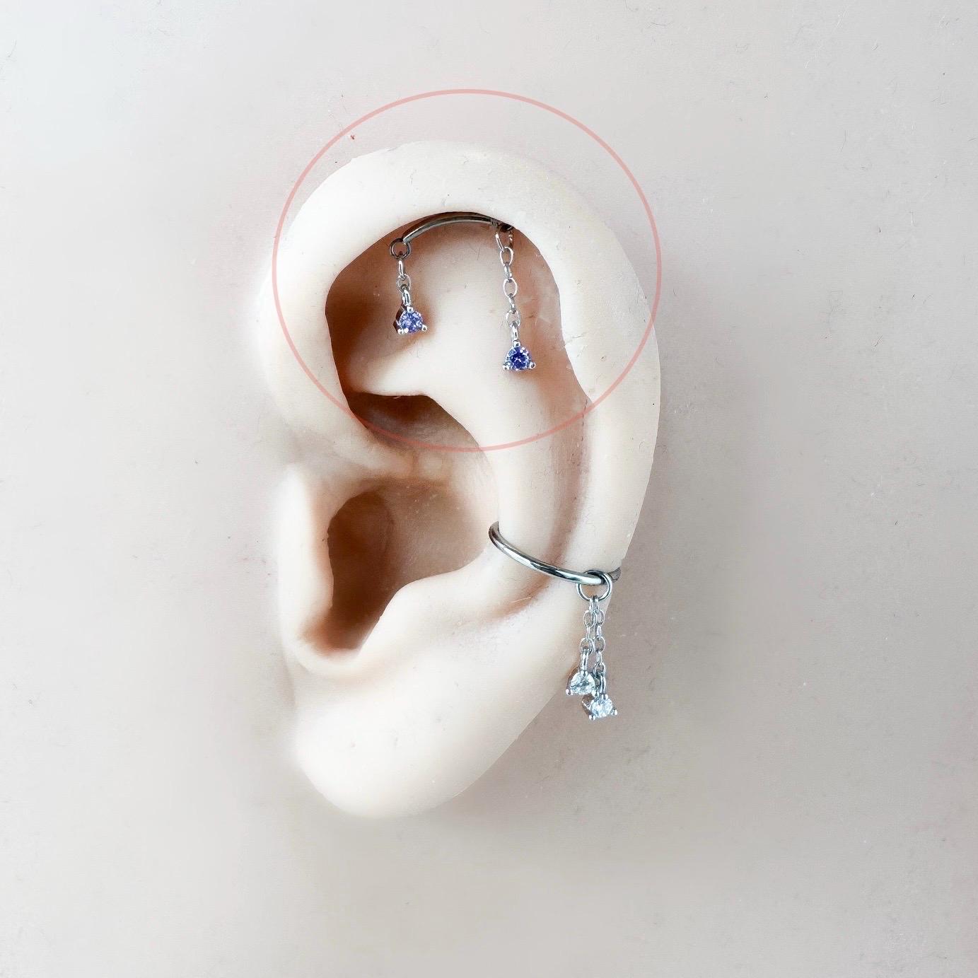 Hidden Helix Piercing 16g F136 Implant Grade Titanium Diamond CZ flat piercing, helix labret, hidden rook piercing