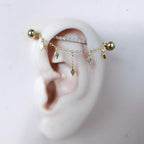 Dainty Industrial Barbell and Kite Chain for Piercing, Gold Sterling Helix Chain Piercing, Chain Earring,Conch Chain Piercing 14g, 16g, 18g