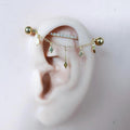 Dainty Industrial Barbell and Kite Chain for Piercing, Gold Sterling Helix Chain Piercing, Chain Earring,Conch Chain Piercing 14g, 16g, 18g