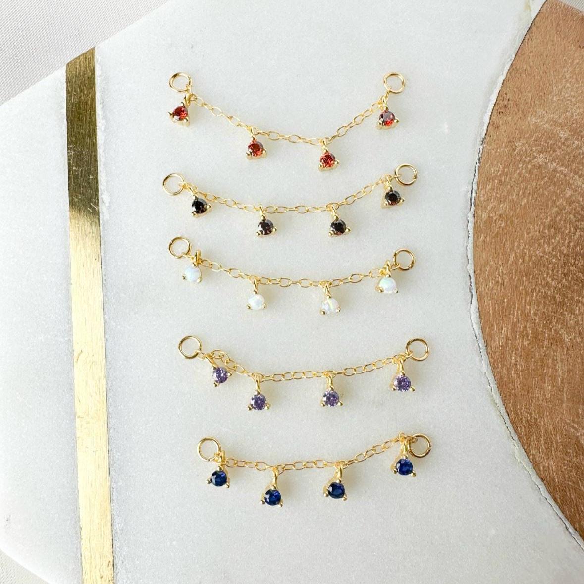 Dainty Industrial Barbell Diamond CZ Chain (only) for Piercing, Gold Sterling Helix Chain Piercing, Conch Chain Piercing 14g, 16g, 18g