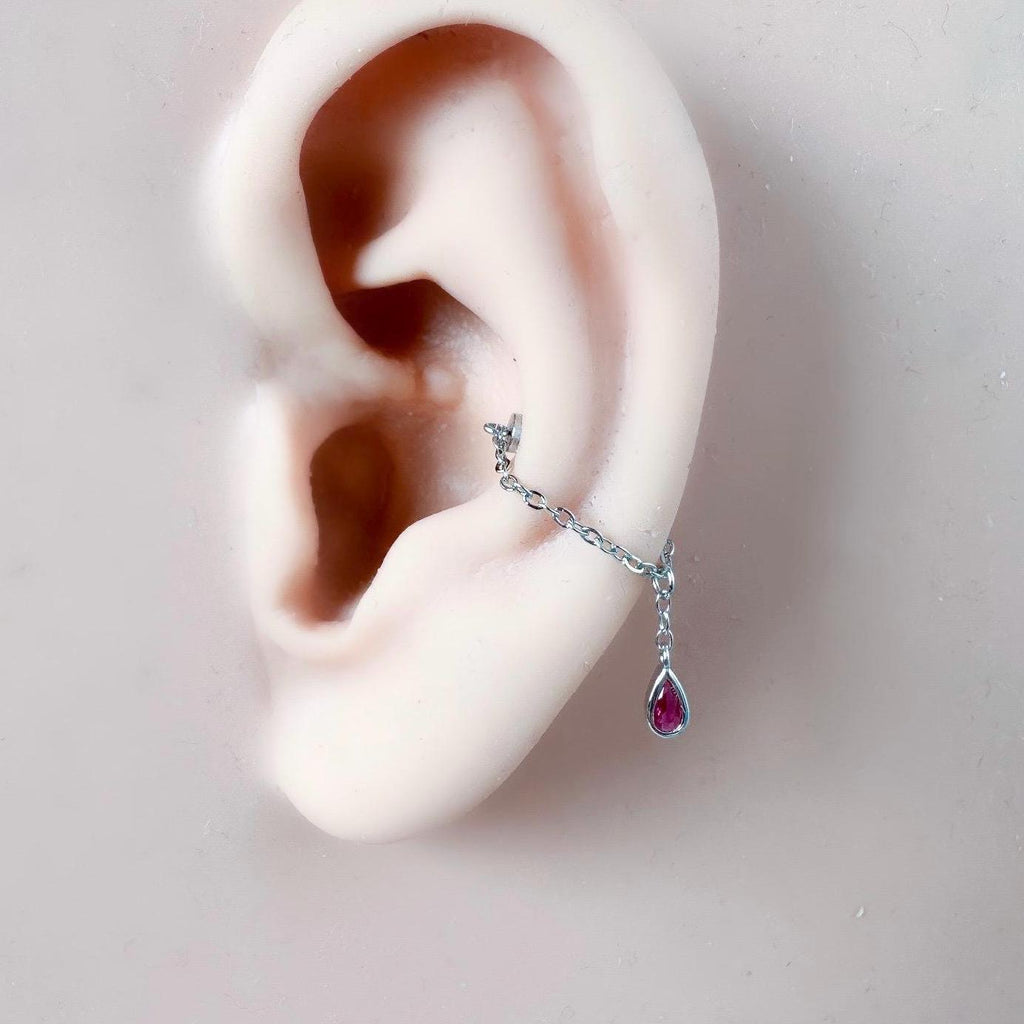 Dainty Titanium Diamond CZ silver chain conch piercing, cartilage piercing, conch hoop, chain earrings, helix piercing, F136 titanium