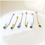 Dainty Emerald 18kt Gold Sterling Silver Chain Baguette CZ conch piercing, cartilage piercing, conch hoop, chain earrings