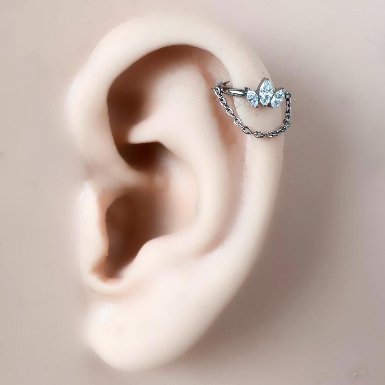 16g 8mm Reversible Serenity Implant Grade Titanium Chain Gem Hoop conch, helix piercing , conch piercing hoop, gold hoop, silver hoop
