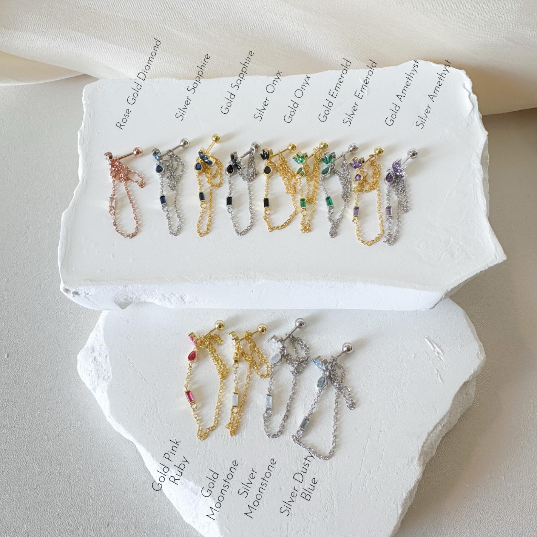 20g Dainty Chain Helix Piercing, cartilage piercing, helix earrings, sapphire cz earrings