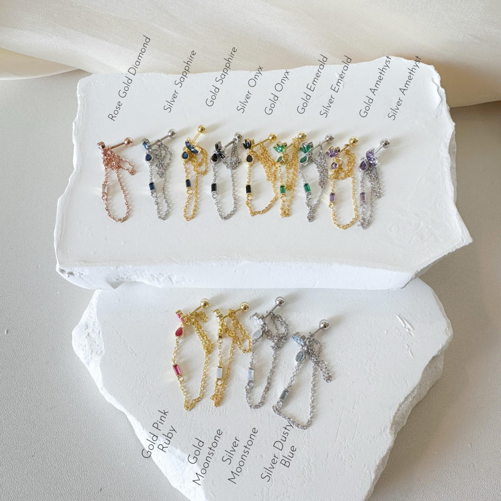 20g Dainty Chain Helix Piercing, cartilage piercing, chain earrings, peridot cz