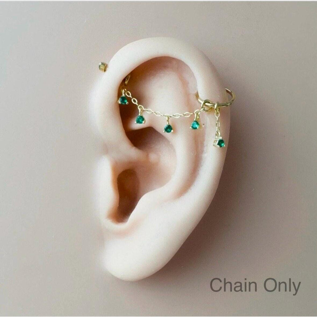 Dainty Industrial Barbell Diamond CZ Chain (only) for Piercing, Gold Sterling Helix Chain Piercing, Conch Chain Piercing 14g, 16g, 18g