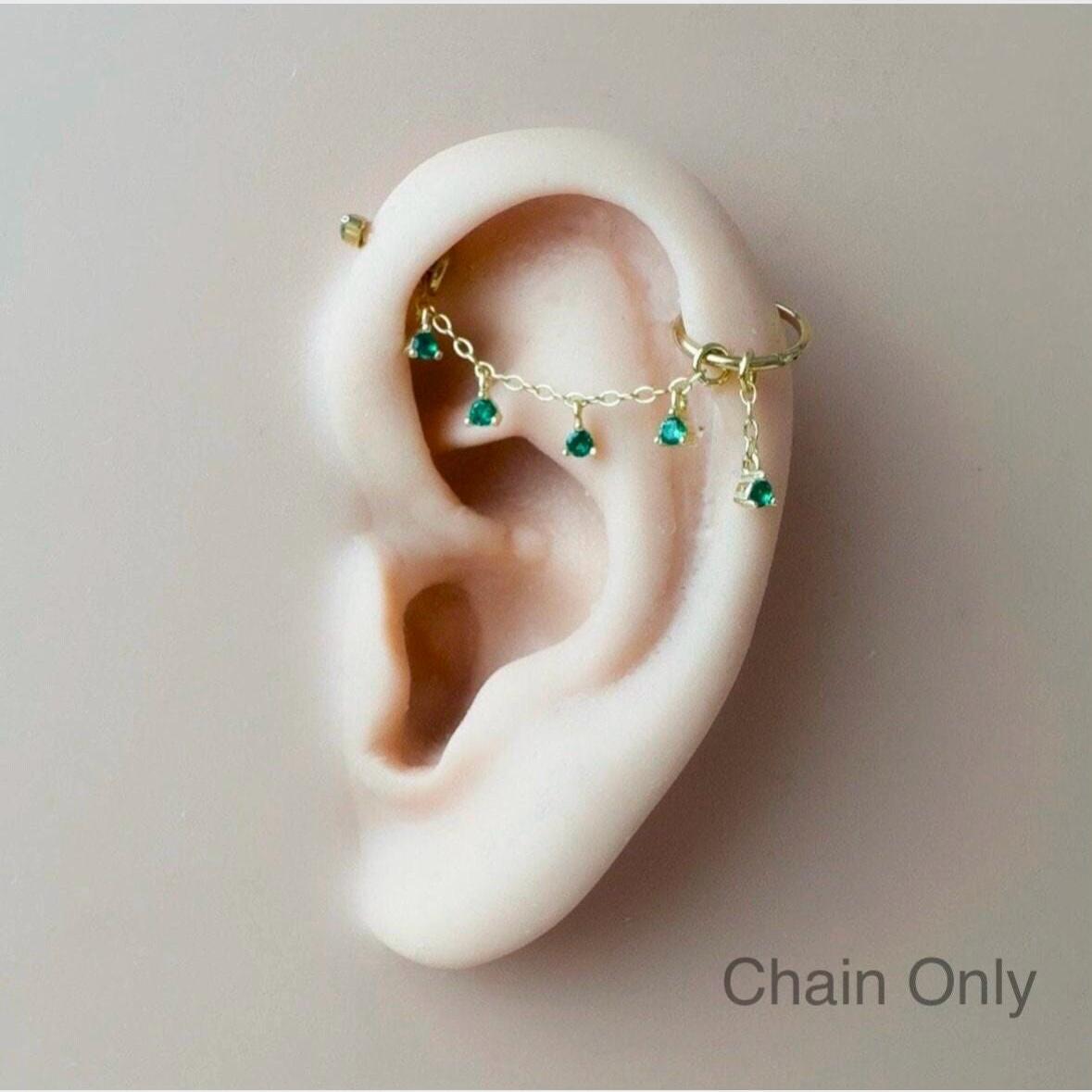 Dainty Industrial Barbell Diamond CZ Chain (only) for Piercing, Gold Sterling Helix Chain Piercing, Conch Chain Piercing 14g, 16g, 18g
