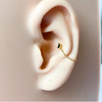 Dainty Emerald 18kt Gold Sterling Silver Chain Baguette CZ conch piercing, cartilage piercing, conch hoop, chain earrings