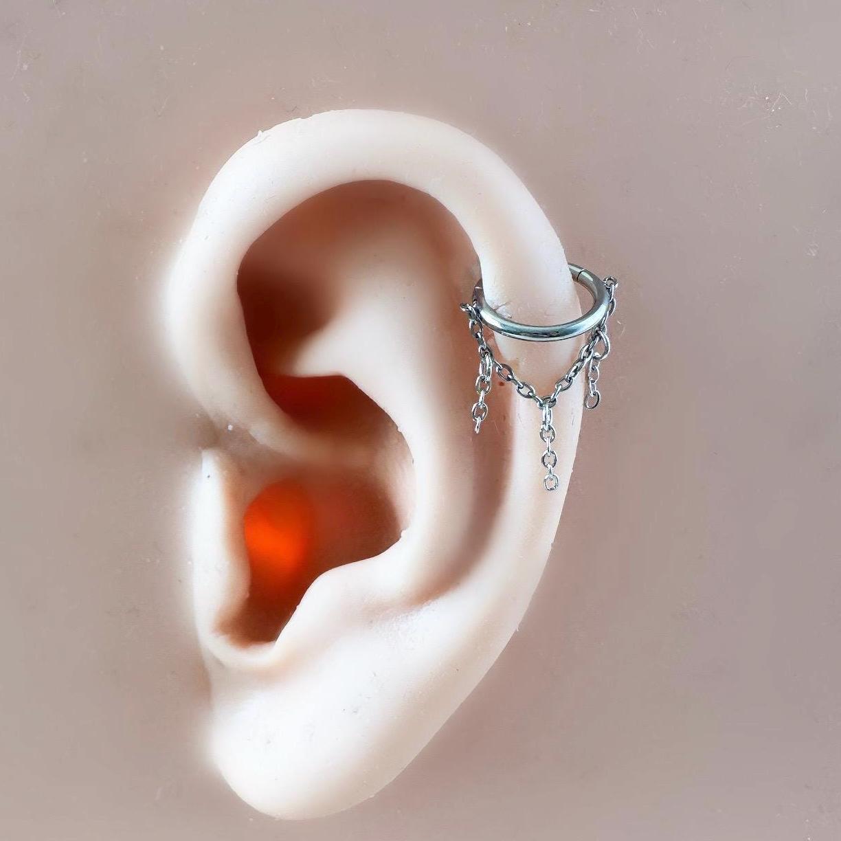 18g-14g, 6mm-12mm Titanium Chain Tassel Conch or Helix Hoop, Simple and Minimalist