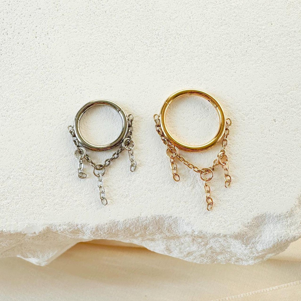 18g-14g, 6mm-12mm Titanium Chain Tassel Conch or Helix Hoop, Simple and Minimalist
