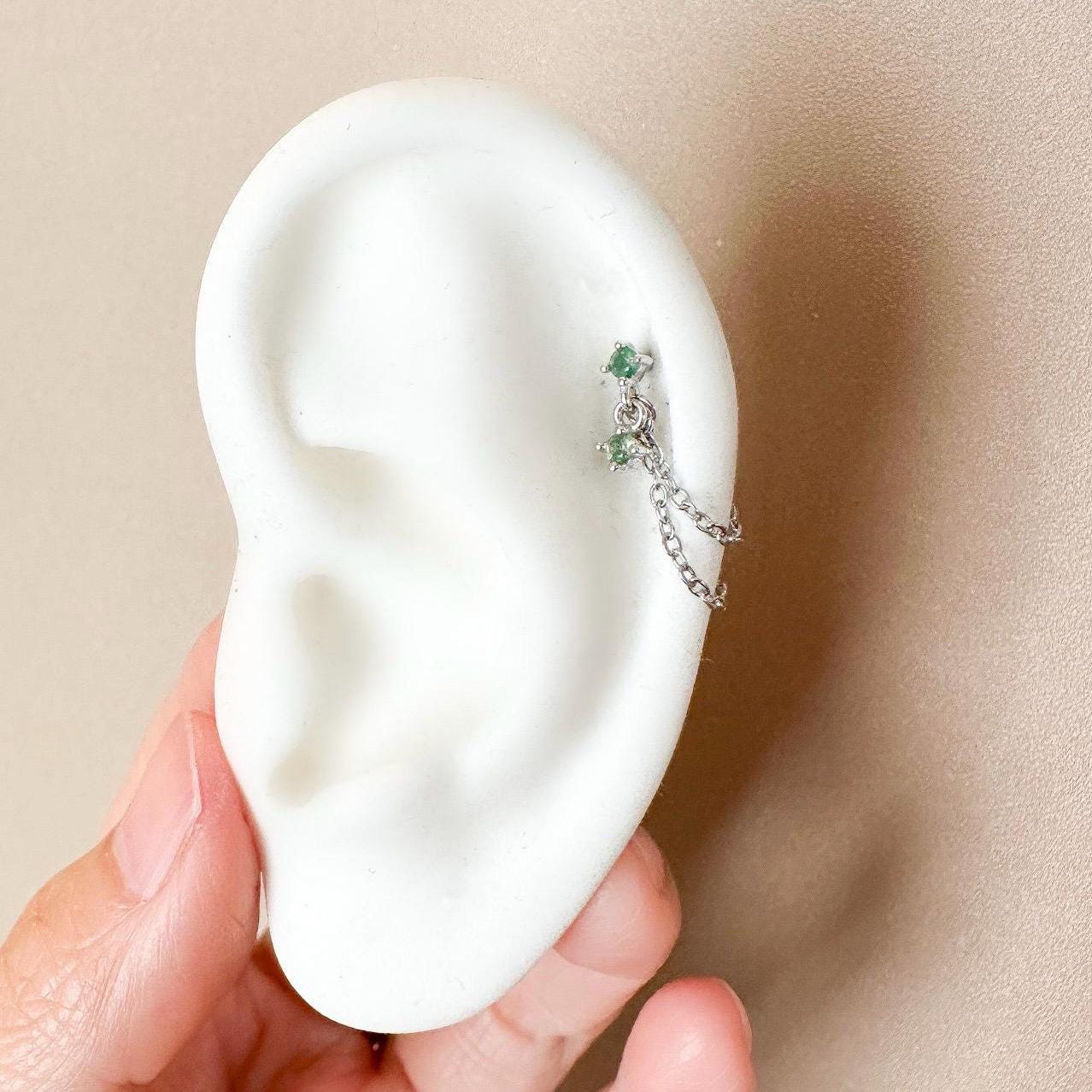 Dainty Double Chain Lapis Blue Helix Piercing, cartilage piercing, hoop huggies, body piercing, chain earrings, helix hoops, minimalist
