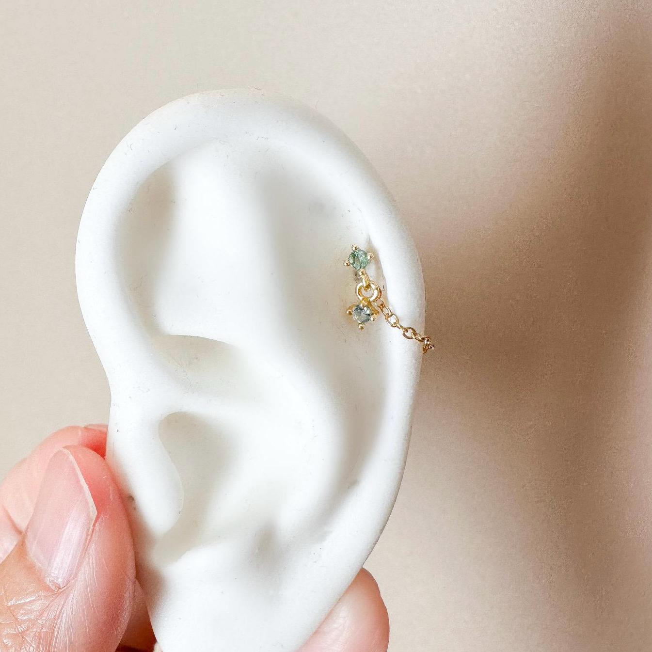 Dainty Singe Chain Lapis Blue Helix Piercing, cartilage piercing, hoop huggies, body piercing, chain earrings, helix hoops, minimalist
