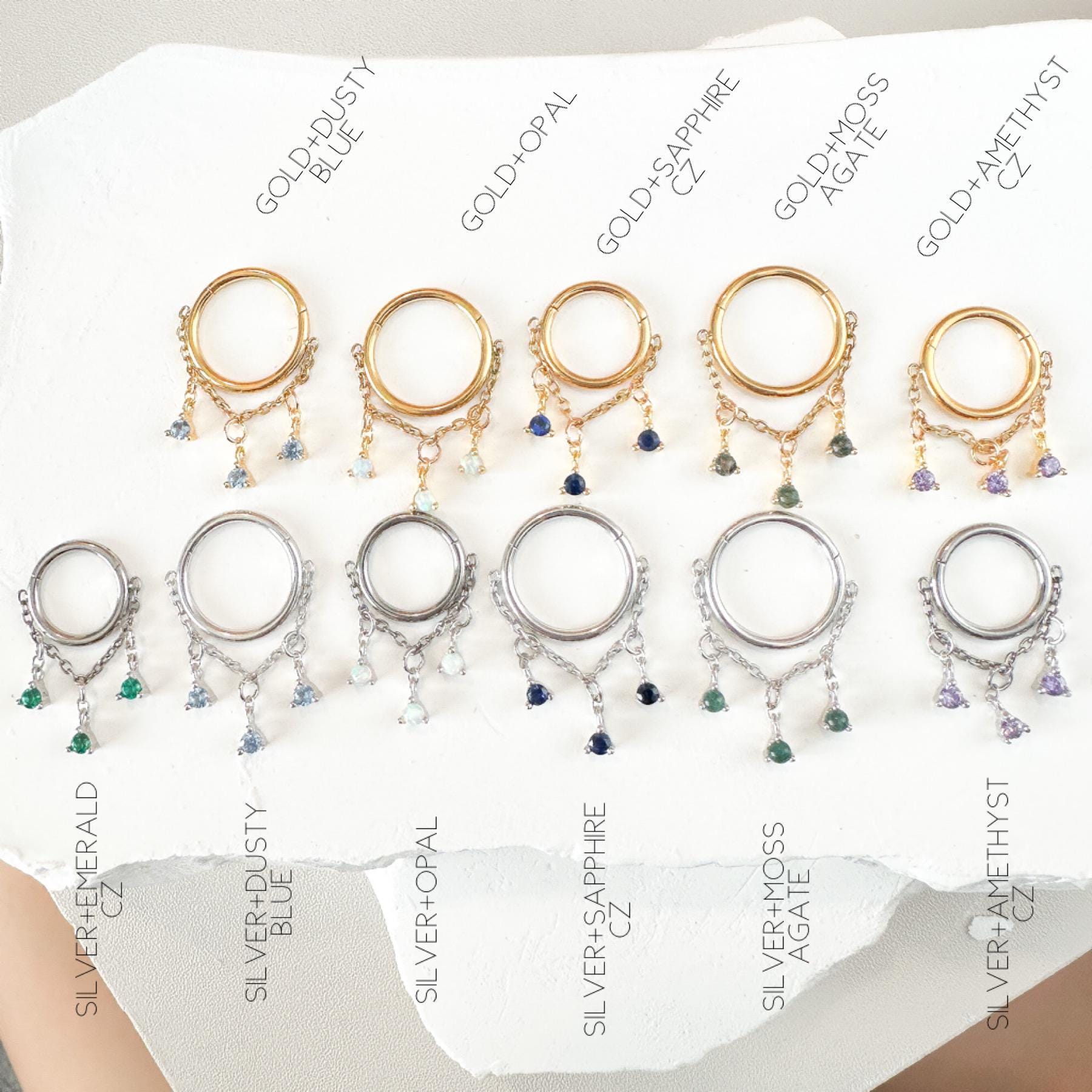 14g 16g 18g 6mm-12mm Diamond CZ Arya Charm Implant Grade Titanium F136 Chain conch hoop, helix hoop, gold hoop, silver clicker hoop, segment