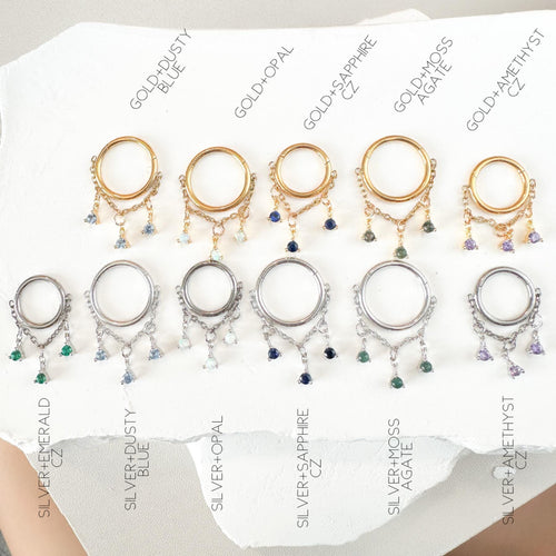 14g 16g 18g 6mm-12mm Diamond CZ Arya Charm Implant Grade Titanium F136 Chain conch hoop, helix hoop, gold hoop, silver clicker hoop, segment