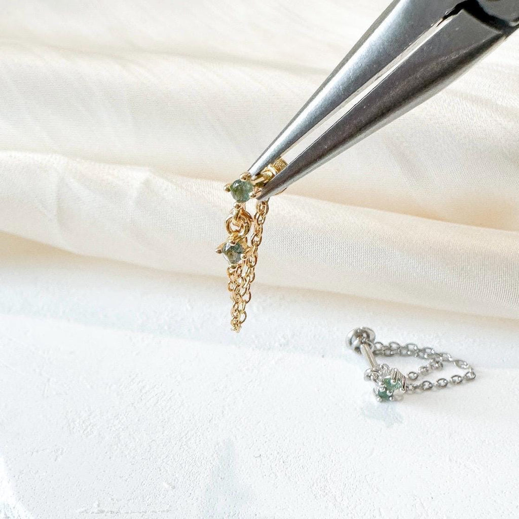 Dainty Singe Chain Lapis Blue Helix Piercing, cartilage piercing, hoop huggies, body piercing, chain earrings, helix hoops, minimalist