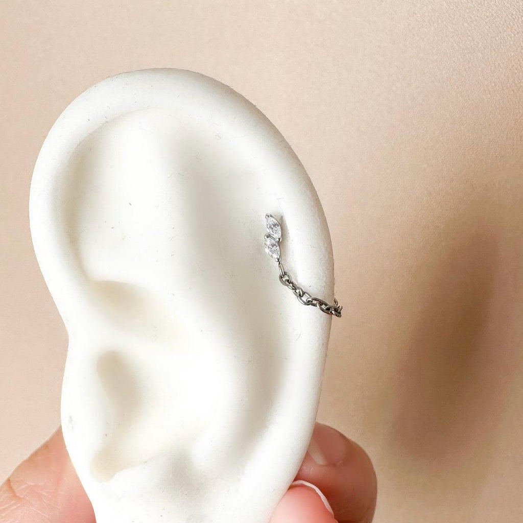 Dainty Push Pin Titanium Marquise Stack Chain Helix Piercing, cartilage piercing 16g 18g, hoop huggies, , chain earrings, helix hoops
