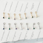 14g 16g 18g 6mm-12mm Dainty Tiny Emerald CZ Vera Dangle Charm Rook Piercing, cartilage piercing, helix hoop, clicker hoop, segment hoop